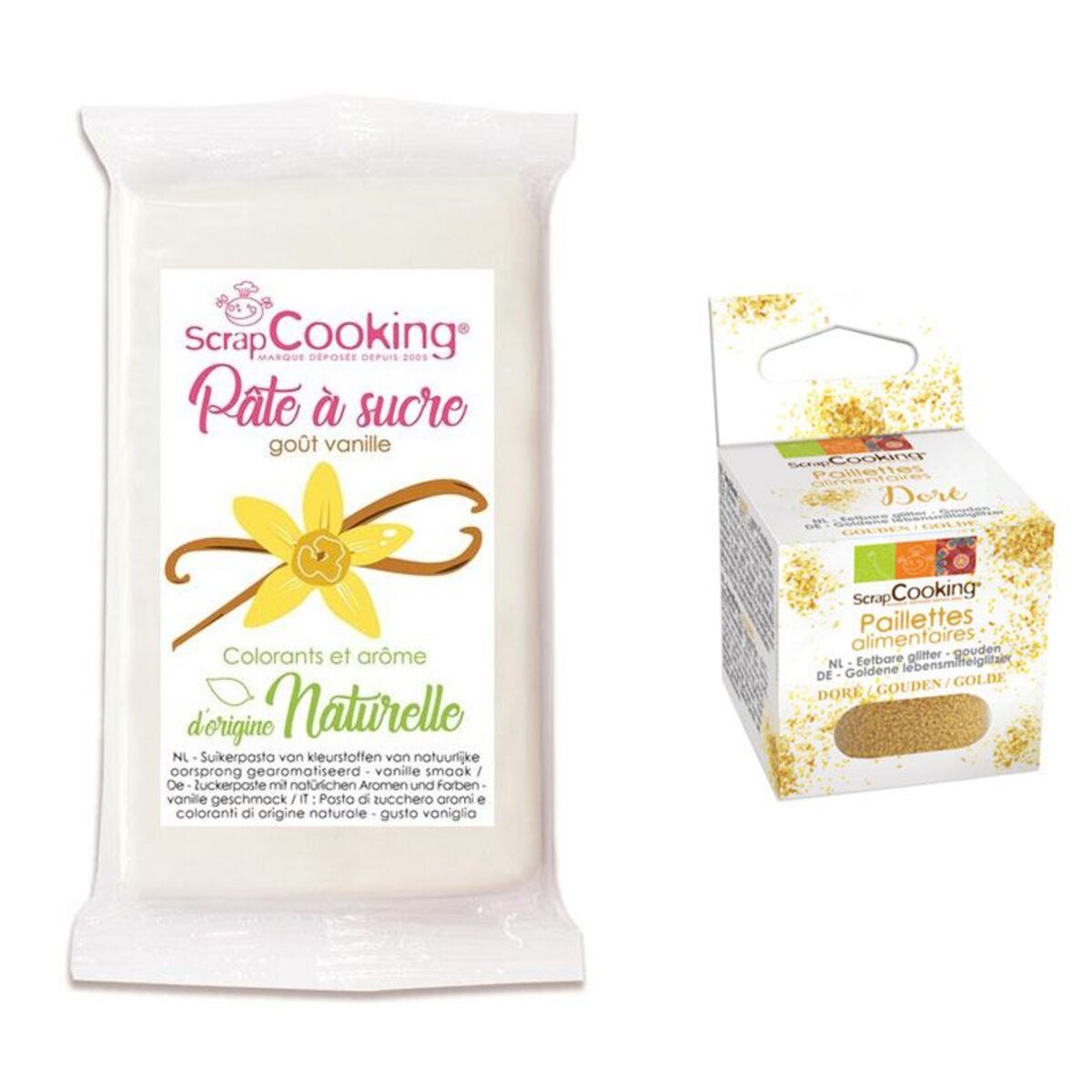 Pâte à sucre blanche 250 g arôme vanille + paillettes dorées - La Poste