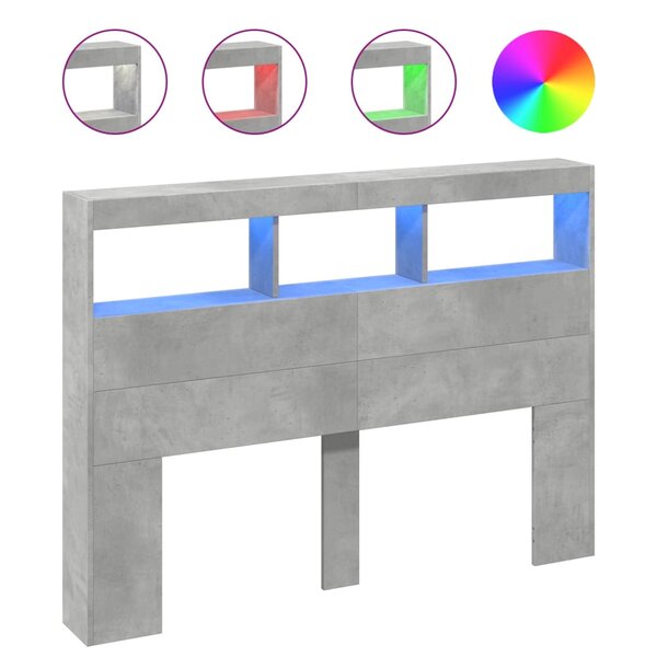 vidaXL Armoire tête de lit avec LED gris béton 140x17x102 cm