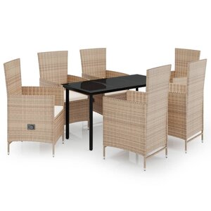 vidaXL Ensemble à manger de jardin avec coussins 7 Pièces Beige