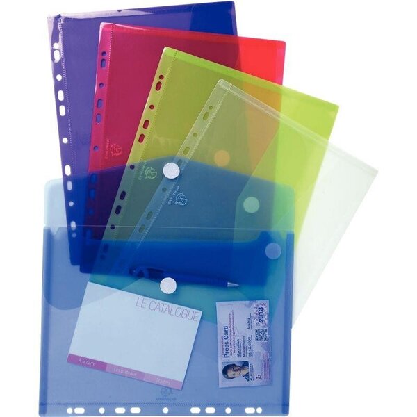 Chemise perforée à scratch exacompta  24 x 31 5 cm couleurs assorties - paquet de 5
