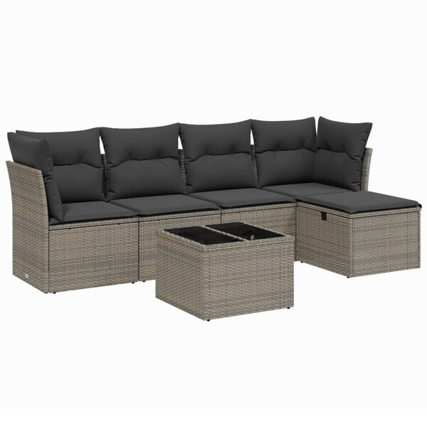 vidaXL Salon de jardin 6 Pièces avec coussins gris résine tressée
