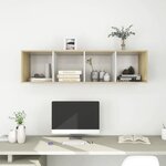 vidaXL Meuble TV mural Blanc et chêne sonoma Bois d’ingénierie