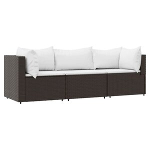 vidaXL Salon de jardin 3 Pièces avec coussins marron résine tressée