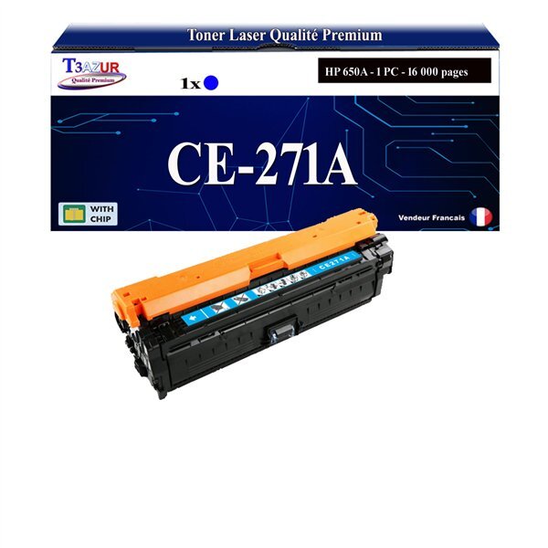 T3AZUR - 650A Toner compatible avec HP CE271A Cyan compatible avec HP Color LaserJet CP5520  CP5525DN  CP5525N  CP5525XH