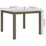 vidaXL Table de jardin 90x90x75 cm Verre trempé et résine tressée Gris