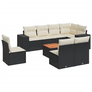 vidaXL Salon de jardin 9 Pièces avec coussins noir résine tressée