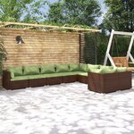 vidaXL Salon de jardin 9 Pièces avec coussins Résine tressée Marron