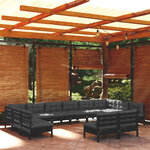 vidaXL Salon de jardin 12 Pièces avec coussins Noir Bois de pin solide