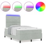 Lit à sommier tapissier vidaXL avec matelas et lumière LED gris clair 120x200 cm en velours