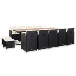 vidaXL Ensemble à manger d'extérieur 15 Pièces avec coussins rotin Noir