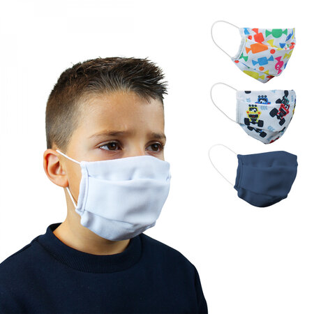 Lot de 2 masques de protection visage lavable 50 fois pour enfant - 3  couches en tissu - Blanc - Certifié UNS1 - La Poste