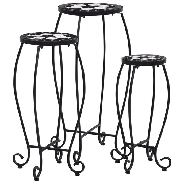 vidaXL Tables mosaïque 3 Pièces noir et blanc Céramique