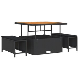 vidaXL Ensemble de salle à manger jardin 3 pièces avec coussins noir poly rotin acacia