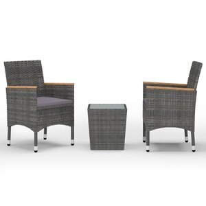 vidaXL Ensemble de bistro 3 Pièces Résine tressée et verre trempé Gris