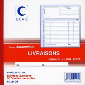 Manifold Livraisons Autocopiant 210 x 210mm Foliotage 50 Duplis ELVE