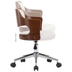 Chaise fauteuil siège pivotante de bureau informatique étude bois courbé et similicuir blanc 02_0024082