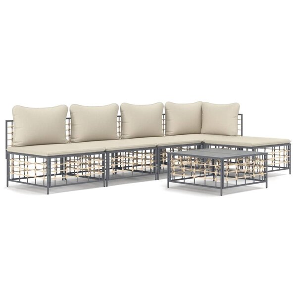 vidaXL Salon de jardin 6 Pièces avec coussins anthracite résine tressée