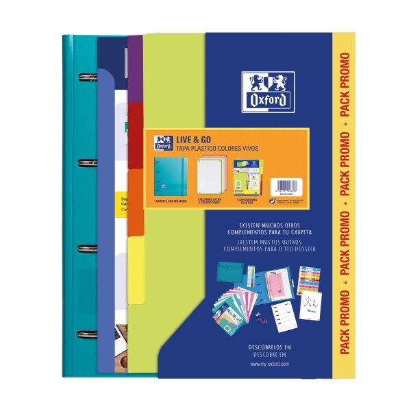 Classeur Oxford Europeanbinder Live & Go A4+ avec recharge et intercalaires - Couverture en plastique polymousse - Couleurs vives aléatoires