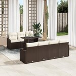 Ensemble de Canapé de Jardin 8 Pièces avec Coussins Marron en Poly Rattan