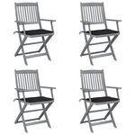 vidaXL Chaises pliables d'extérieur lot de 4 et coussins Bois d'acacia