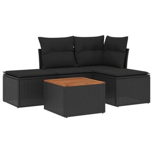 vidaXL Salon de jardin 5 Pièces avec coussins noir résine tressée