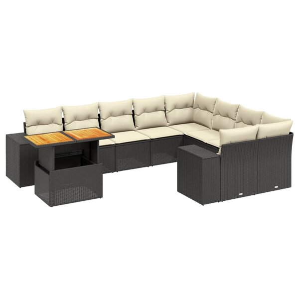 vidaXL Salon de jardin 10 Pièces avec coussins noir résine tressée