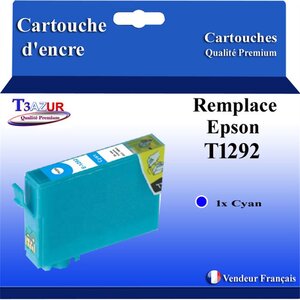 T3AZUR- Cartouche Compatible avec Epson T1292 remplace Epson Stylus Office SX230 SX235W SX420W SX425W SX430W SX435W SX438W Cyan