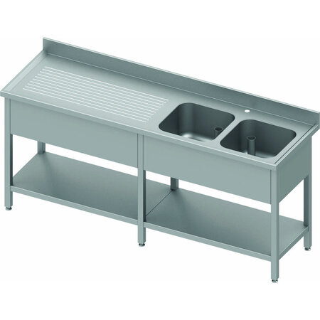 Plonge inox adossée 2 cuves - avec etagère - profondeur 600 - stalgast -  - inox2400x600 x600x900mm