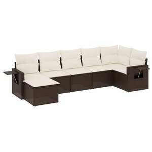 vidaXL Salon de jardin avec coussins 7 Pièces marron résine tressée