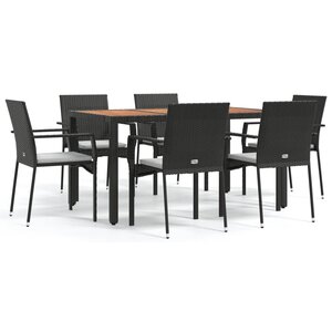 vidaXL Ensemble à manger de jardin coussins 7Pièces Noir Résine tressée