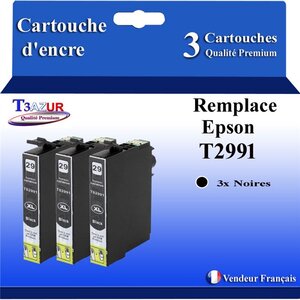 T3AZUR - 3x Cartouches compatibles avec Epson T2991 (série Kiwi) - Noire