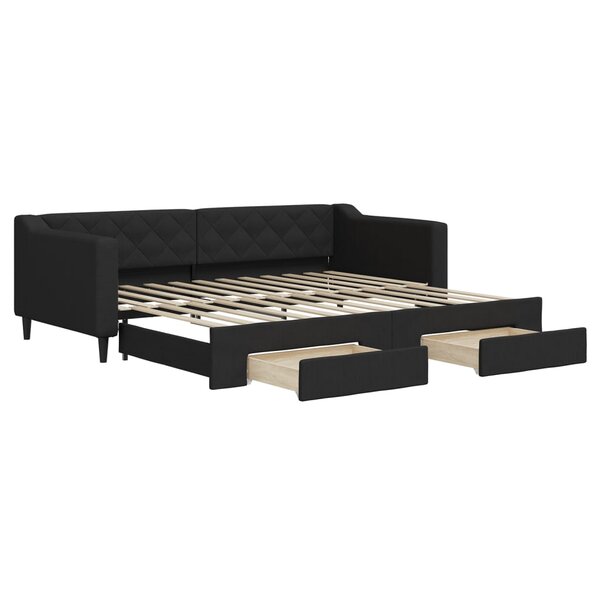 vidaXL Lit de jour avec gigogne et tiroirs noir 90x200 cm tissu