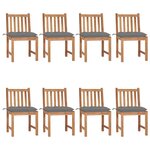 vidaXL Chaises de jardin lot de 8 avec coussins Bois de teck massif