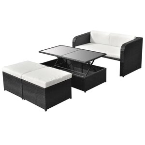 vidaXL Salon de jardin 4 Pièces avec coussins Résine tressée Noir