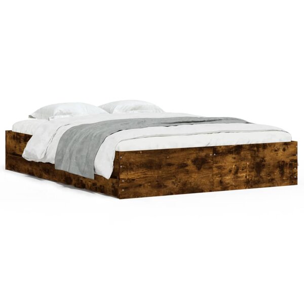 vidaXL Cadre de lit et tiroirs chêne fumé 140x190 cm bois d'ingénierie