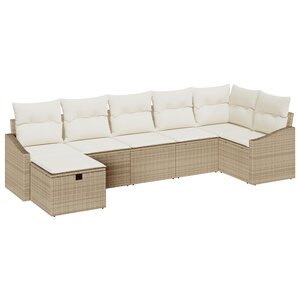 vidaXL Ensemble de Canapés de Jardin 7 pièces avec Coussins Beige Poly Ratan