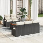 Ensemble de canapé de jardin 6 pièces avec coussins noir poly rotin acacia