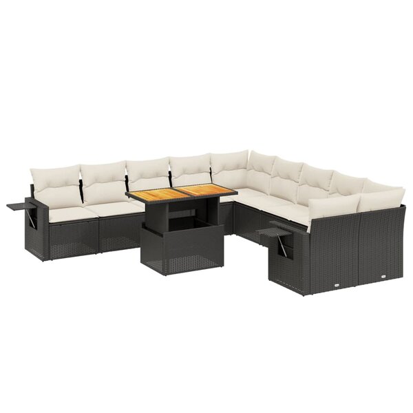 vidaXL Salon de jardin 11 Pièces avec coussins noir résine tressée