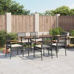vidaXL Ensemble à manger de jardin coussins 7Pièces Noir Résine tressée