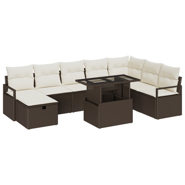 Set de Canapé de Jardin vidaXL 9 Pièces avec Coussins Marron Poly Rattan
