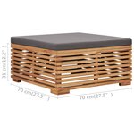 vidaXL Table et repose-pied de jardin coussin gris foncé Bois de teck