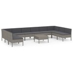 vidaXL Salon de jardin 11 Pièces avec coussins Résine tressée Gris
