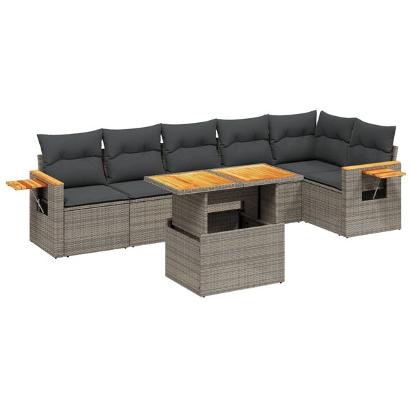 vidaXL Salon de jardin avec coussins 7 Pièces gris résine tressée