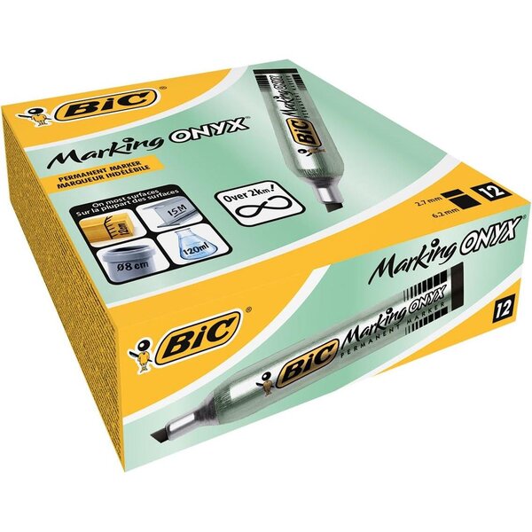 Marqueur Permanent MARKING ONYX 1591 MAXI Pointe Biseau 2 7 à 6 2 mm Noir x 12 BIC
