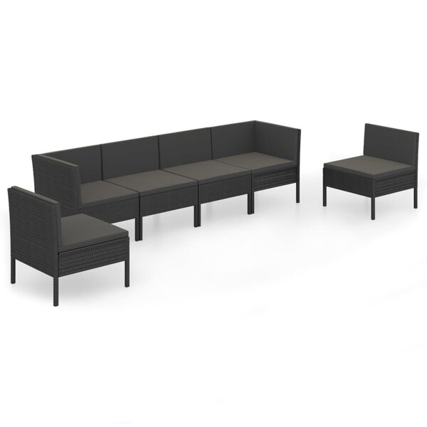 vidaXL Salon de jardin 6 Pièces avec coussins résine tressée noir
