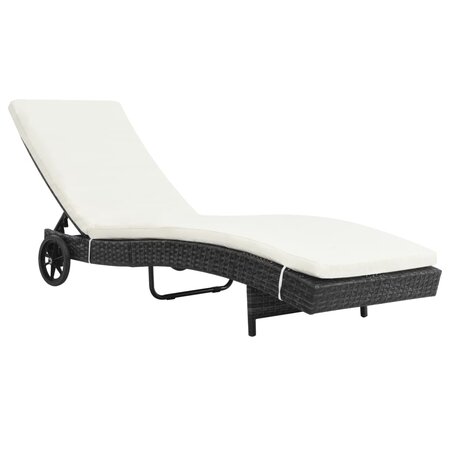 vidaXL Chaise longue avec roues et coussin Résine tressée Noir