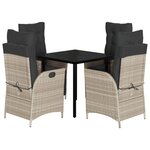 vidaXL Ensemble à manger de jardin et coussins 5 Pièces gris clair rotin