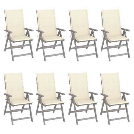 vidaXL Chaises inclinables de jardin et coussins lot de 8 Gris Acacia