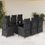 vidaXL Ensemble à manger de jardin 9Pièces coussins noir résine tressée