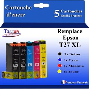 T3AZUR - 5x Cartouches Compatibles avec Epson WorkForce WF-7710DWF WF-7715DWF WF-7720DTWF remplace Epson T27XL